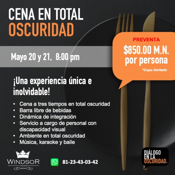 CENA EN TOTAL OSCURIDAD 20 Y 21 MAYO 2026
